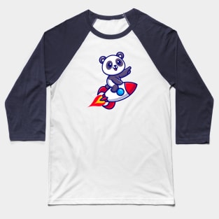 Cute Panda Riding Rocket Cartoon Baseball T-Shirt